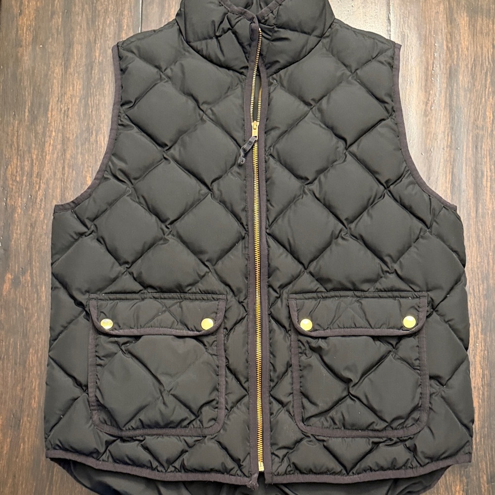 Jcrew Black Quilted Vest with Gold Accents